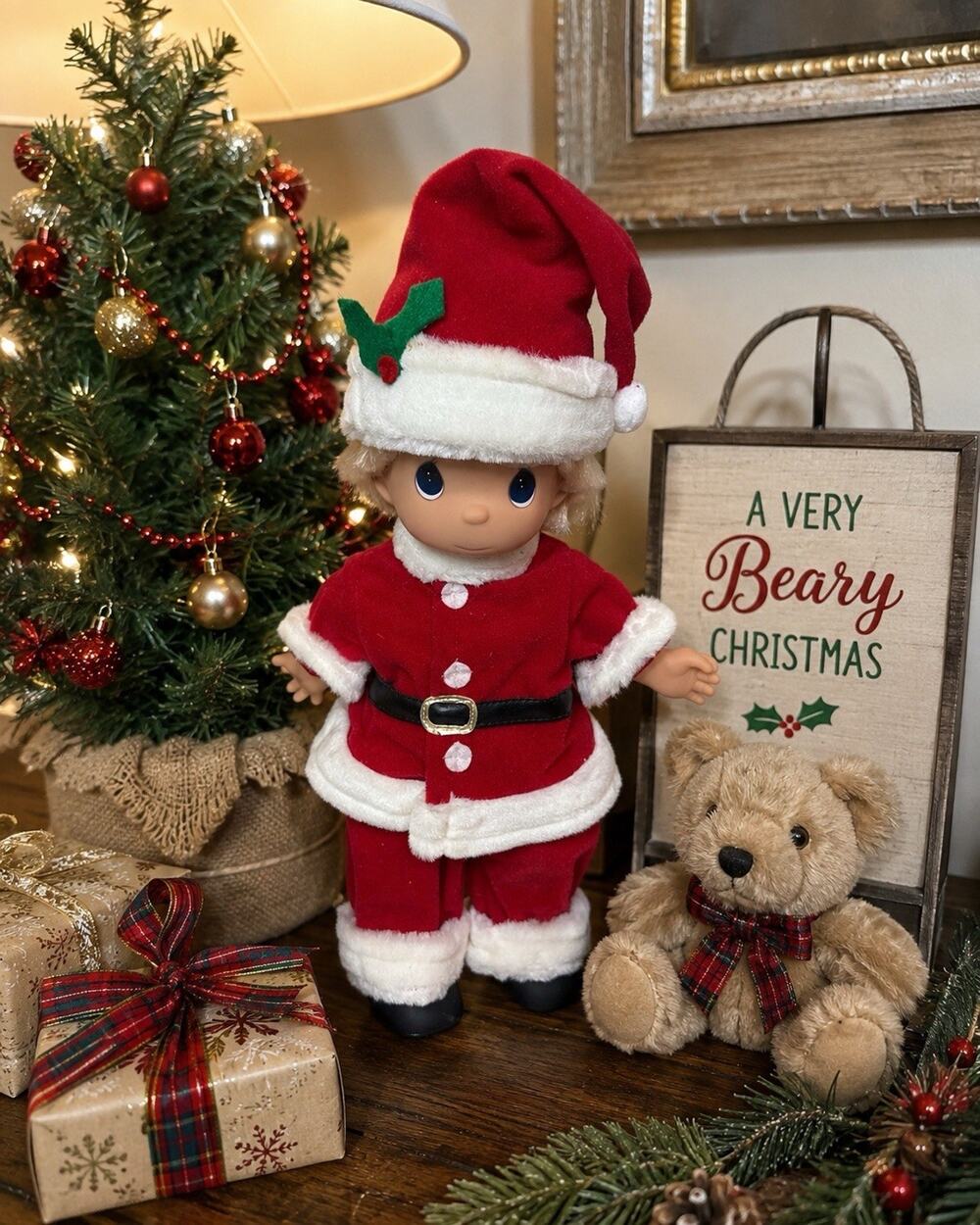 Precious Moments A Very Beary Christmas Boy Santa Doll 11" Holiday Vintage